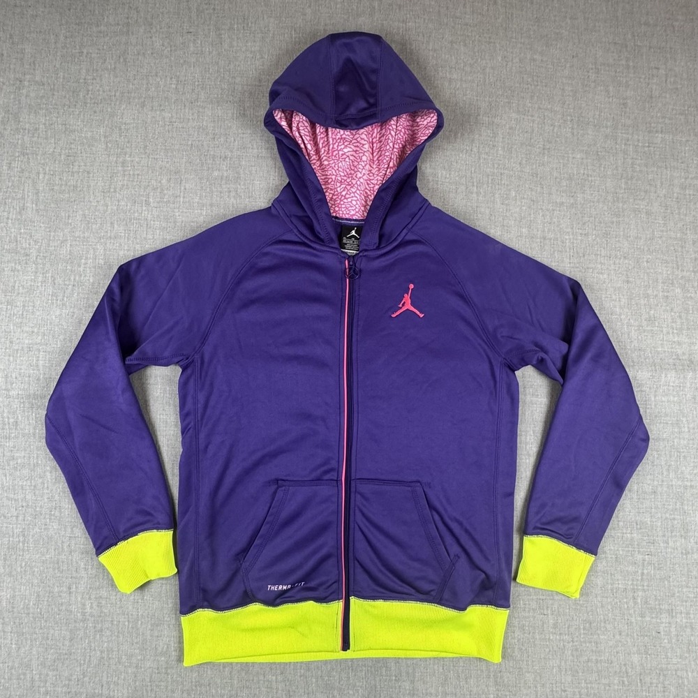 Jordan Hoodie Youth XL Purple Therma-Fit Full Zip Fleece Neon Cuffs Hem Athletic - Picture 1 of 12